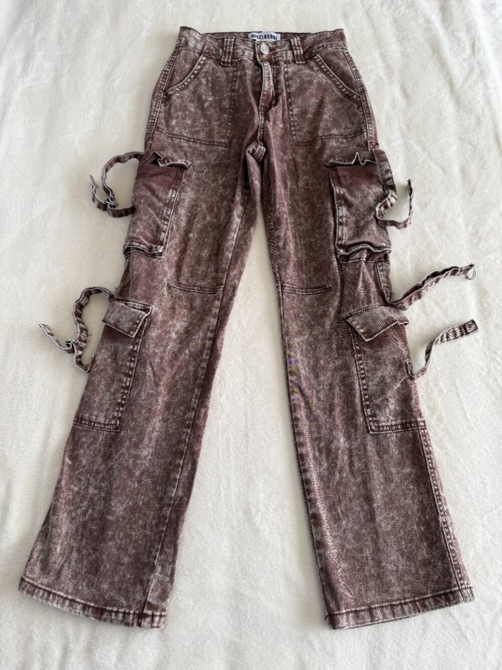 Disclosure Brown Acid Wash Cargo Pants Y2K Wide Leg Utility Women's 1/25